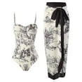 thumbnail image 1 of Lopeceal One Piece Swimsuit with Cover Up Retro Toile de Jouy Print, Underwire Push Up Bathing Suit Elegant Swimwear, 1 of 7