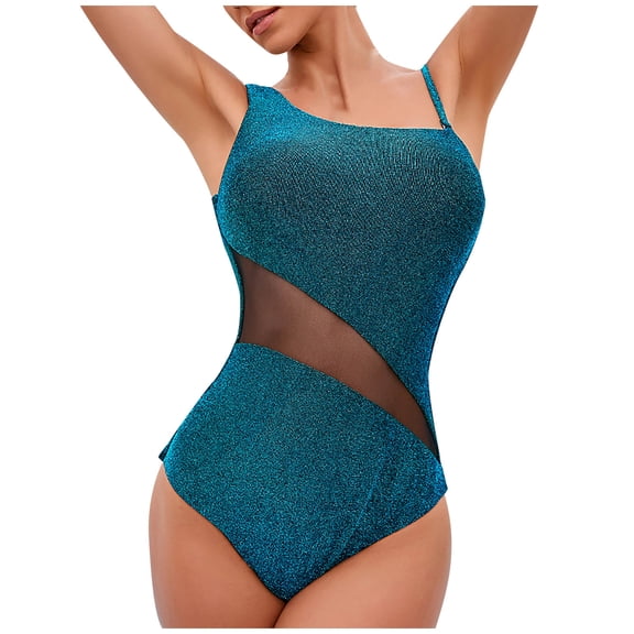 Lopeceal One Shoulder One Piece Swimsuit for Women Mesh Tummy Control Bathing Suit Twist Swimwear with Removable Strap