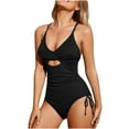 thumbnail image 1 of Lopeceal Ribbed One Piece Swimsuit Women Tie Side High Cut Bathing Suit Sexy Twist Front Push Up Monokini Swimwear, 1 of 5