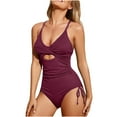 thumbnail image 1 of Lopeceal Ribbed One Piece Swimsuit Women Tie Side High Cut Bathing Suit Sexy Twist Front Push Up Monokini Swimwear, 1 of 5
