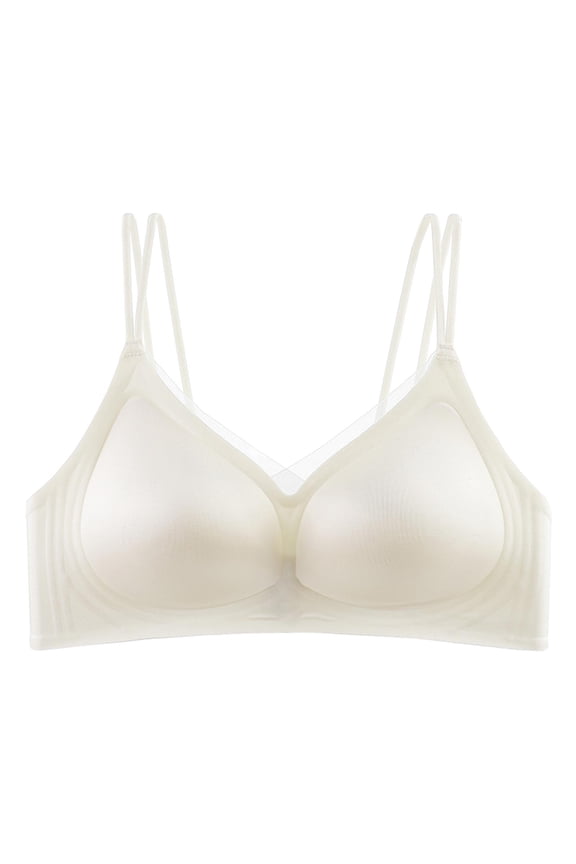 Seamless Women Bra Wireless Support Double Strap Adjustable Outer Mesh V Neck Bra Comfort Underwear Daily