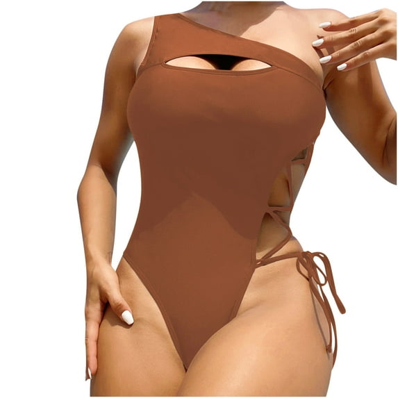 Lopeceal Sexy Women’s One Piece Swimsuit Cutout Lace Up One Shoulder Bathing Suit