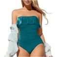 thumbnail image 1 of Lopeceal Strapless One Piece Swimsuits for Women Tummy Control Bandeau Bathing Suits Ruffle Slimming Swimwear, 1 of 4