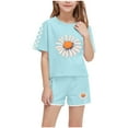 thumbnail image 1 of Lopeceal Summer Girls 2 Piece Outfits Printed Crew Neck Loose Short Sleeve Top and Tie Front Shorts Casual Everyday 5-14Y, 1 of 8