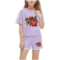thumbnail image 1 of Lopeceal Summer Girls 2 Piece Outfits Printed Crew Neck Loose Short Sleeve Top and Tie Front Shorts Casual Everyday 5-14Y, 1 of 8