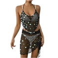 thumbnail image 1 of Lopeceal Swimsuit Cover Up For Women 2 Piece Sexy Sequin Crochet Hollow Out Bikini Halter Top Cover Up With Drawstring Skirt, 1 of 5