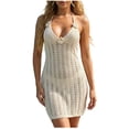thumbnail image 1 of Lopeceal Swimsuit Cover Up For Women Sexy Deep-V 3D Crochet Floral Open Back Halter Bikini Cover Up Dress Beach Vacation, 1 of 3