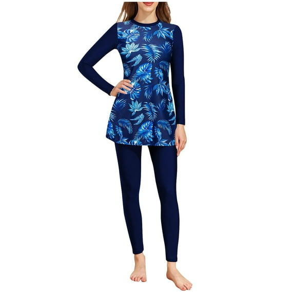 Lopeceal Swimsuits 2 Piece Muslim Modest Swimwear Islamic Full Body Swimming Top Pants Long Sleeve Rash Guard