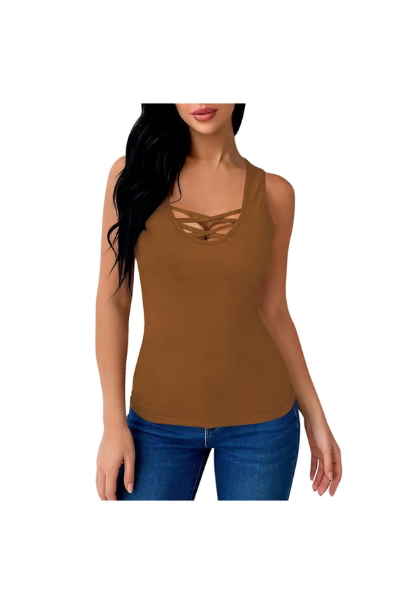 Tank Top For Women Sexy Cross Push Up Slim Fit Sleeveless Solid Vest Comfort Casual Sports Daily Layer
