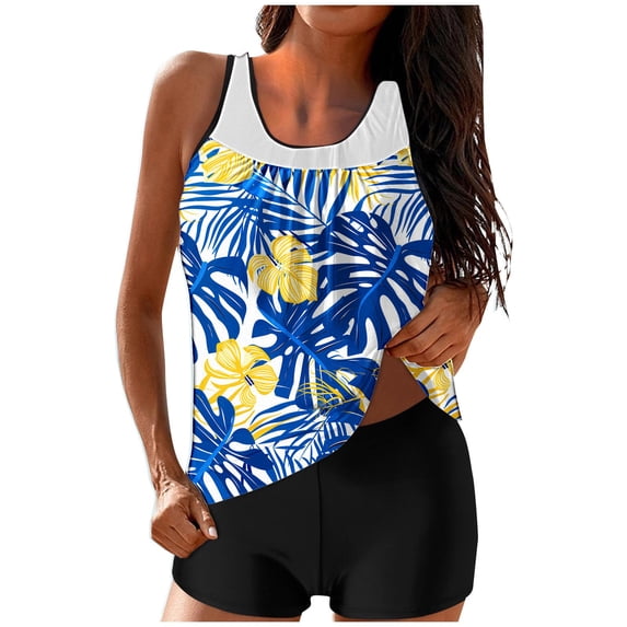 Lopeceal Tankini Swimsuits for Women Two Piece Bathing Suits Blouson Tank Top with Boyshorts