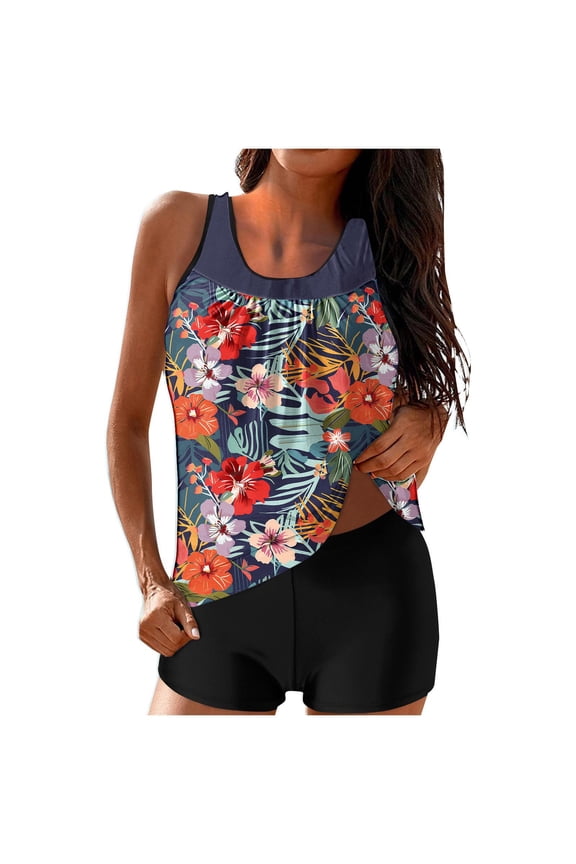 Tankini Swimsuits for Women Two Piece Bathing Suits Blouson Tank Top with Boyshorts