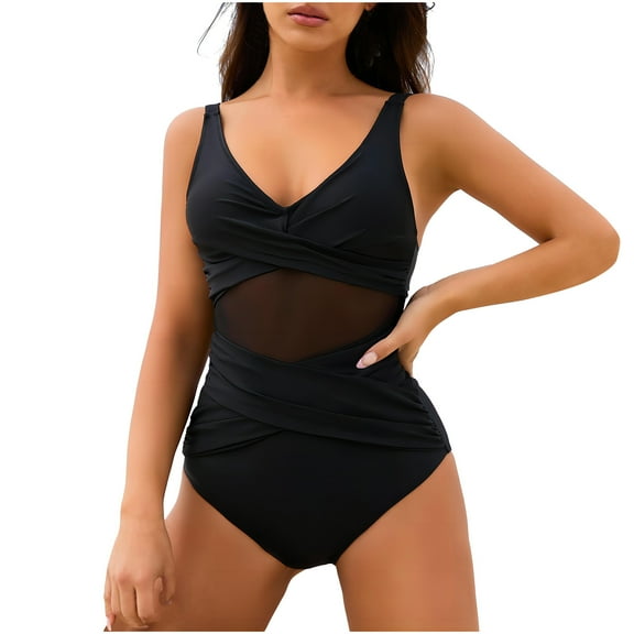 Lopeceal Tummy Control Swimsuits for Women Slimming One Piece Bathing Suit Retro Ruched Push Up Vintage Padded Swimwear