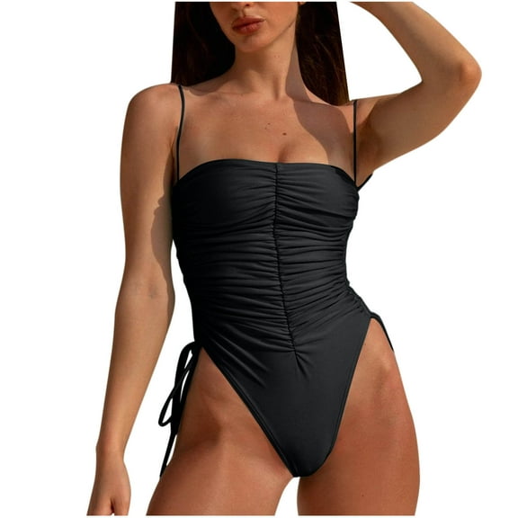 Lopeceal Tummy Control Swimwear Strapless One Piece Swimsuit Ruched Bathing Suits for Women Slimming Bandeau Tube Top Bikini