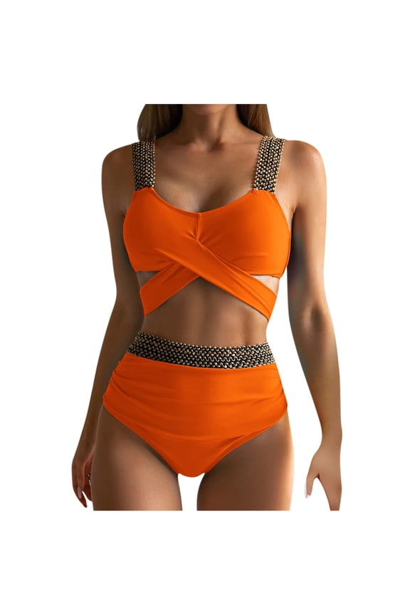 Two Piece Tummy Control Bikini Swimsuits for Women High Waisted Bathing Suit with Full Coverage Bikini Bottom