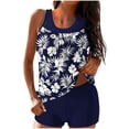 thumbnail image 1 of Lopeceal Two Pieces Tankini Set For Women Round Neck Printed Top Built-in Bralette with Shorts Bathing Suit, 1 of 5