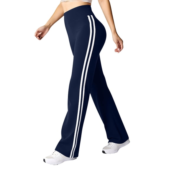 Lopeceal Wide Leg Yoga Pants For Women Striped High Waist Tummy Control Stretchy Sports Pants Breathable Quick Dry