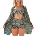 thumbnail image 1 of Lopeceal Women 3 Pieces Bikini Set Swimsuit Vintage Print Beach Cover up Kimono Swimwear Bathing Suit with Boy Shorts, 1 of 3