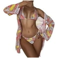 thumbnail image 1 of Lopeceal Women Bathing Suit 3 Piece Swimsuit Drawstring Bikini Set Long Sleeve Beach Cover Up Boho Swimwear Set with Boy Shorts, 1 of 3