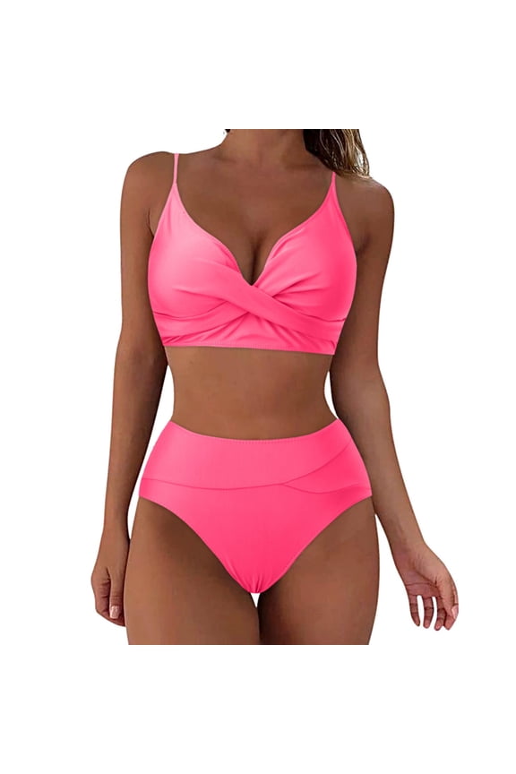 Women High Waisted Bikini Set Two Piece Swimsuits Push up Wrap Swim Suits Top Tummy Control Bathing Suit