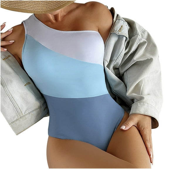 Lopeceal Women One Piece One Shoulder Swimsuit Bathing Suit Tummy Control Swimwear