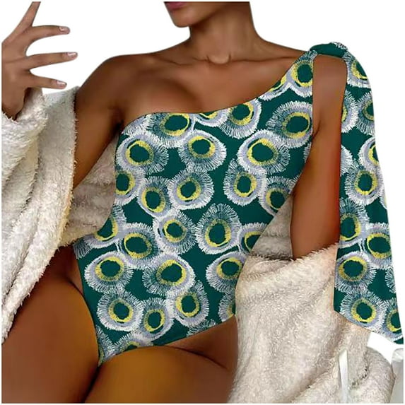 Lopeceal Women One Shoulder One Piece Swimsuit Tummy Control Bathing Suits Modest Full Coverage Cutout Swimwear