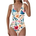 thumbnail image 1 of Lopeceal Women Ribbed One Piece Swimsuit Swim Suits V Neck Bathing Suits High Cut Adjustable Strap Monokini Swimwear, 1 of 6