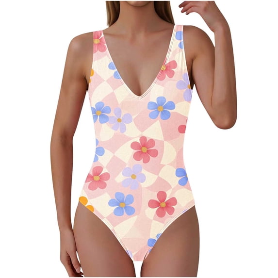 Lopeceal Women Ribbed One Piece Swimsuit Swim Suits V Neck Bathing Suits High Cut Adjustable Strap Monokini Swimwear