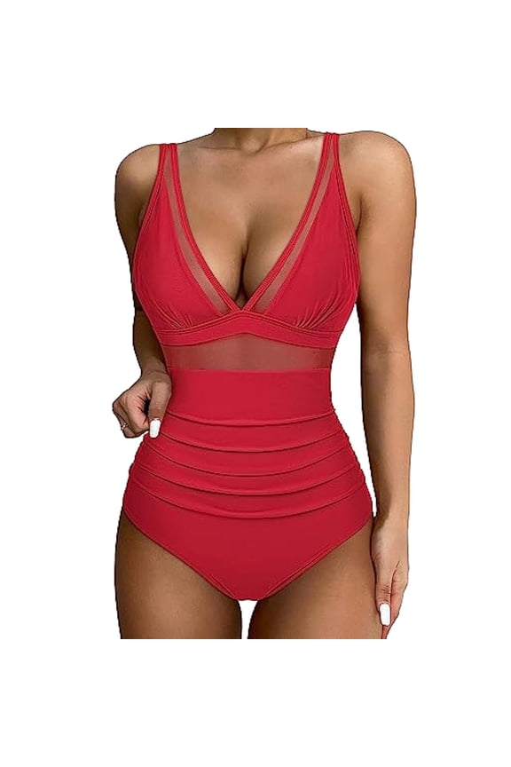 Women Sexy Mesh Tummy Control Swimsuit Push Up High Waisted Bathing Suit