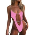 thumbnail image 1 of Lopeceal Women Sexy Monokini Swimsuits Deep V Neck Bodysuit Cut Out One Piece Bathing Suit Chain Linked Swimwear, 1 of 6