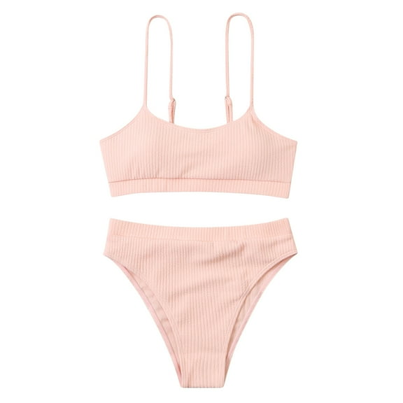 Lopeceal Women Swimsuit 2-Piece Ribbed Bikini Set Adjustable Strap Bathing Suits Swimwear