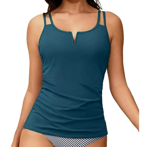 Lopeceal Women Tankini Bathing Suit Top - Ruched Tummy Control Swimsuit Top Modest Swim Tank Top Only No Bottom
