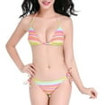 thumbnail image 1 of Lopeceal Women Triangle Bikini 2 Piece Colorful Striped Halter Swimsuit And Side Tie Bottom Cheeky Cute, 1 of 6
