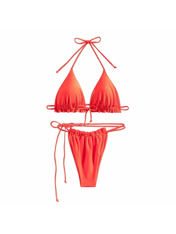 Women Two Piece Thong Bikini Set Sexy Halter Triangle Swimsuit String Brazilian Bathing Suits