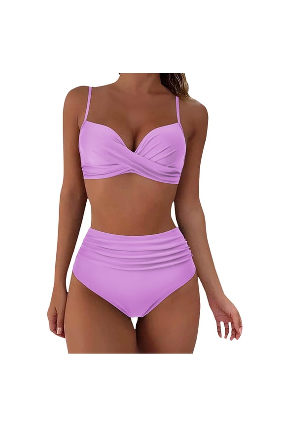 Women Underwire Bikini High Waisted Bathing Suit Tummy Control Two Piece Swimsuit