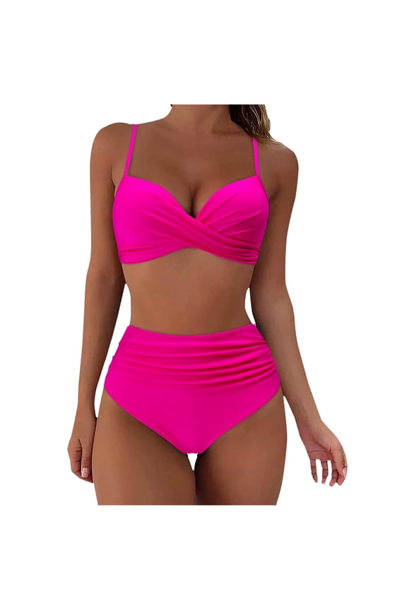 Women Underwire Bikini High Waisted Bathing Suit Tummy Control Two Piece Swimsuit