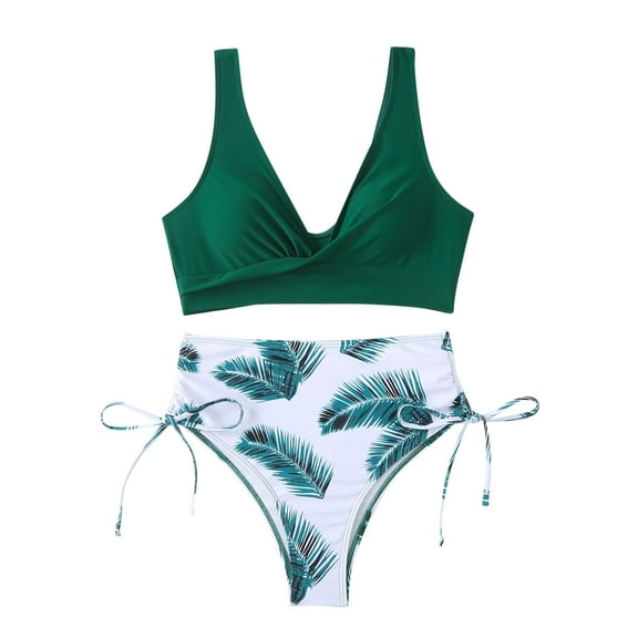 Lopeceal Women's 3 Piece Textured High Cut Halter Triangle Bikini Swimsuit with Cover Up