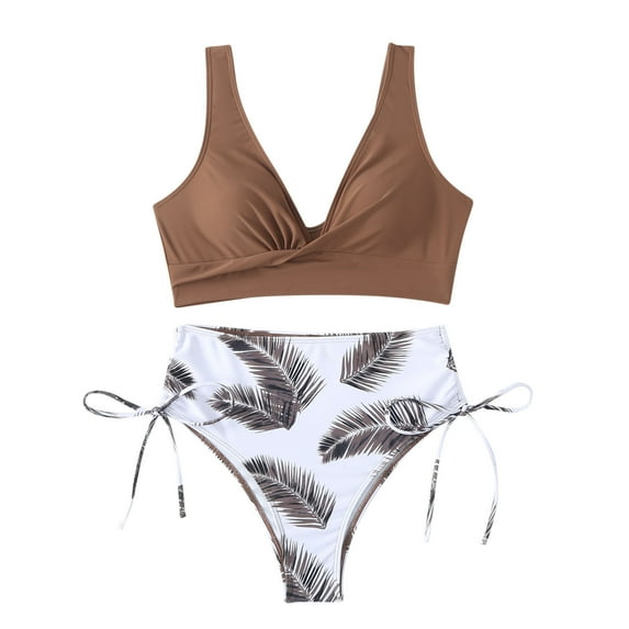 Lopeceal Women's 3 Piece Textured High Cut Halter Triangle Bikini Swimsuit with Cover Up