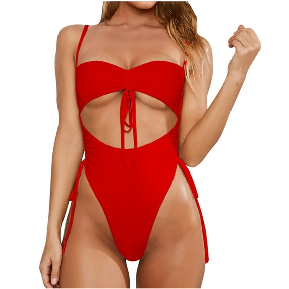 Lopeceal Women's Cut Out Drawstring One Piece Swimsuit Cheeky High Cut Bathing Suit