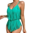 thumbnail image 1 of Lopeceal Women's Fringe Trim One Piece Swimsuits Sexy Spaghetti Strap Sleeveless Bathing Suits Tummy Control V Neck Swimwear, 1 of 3