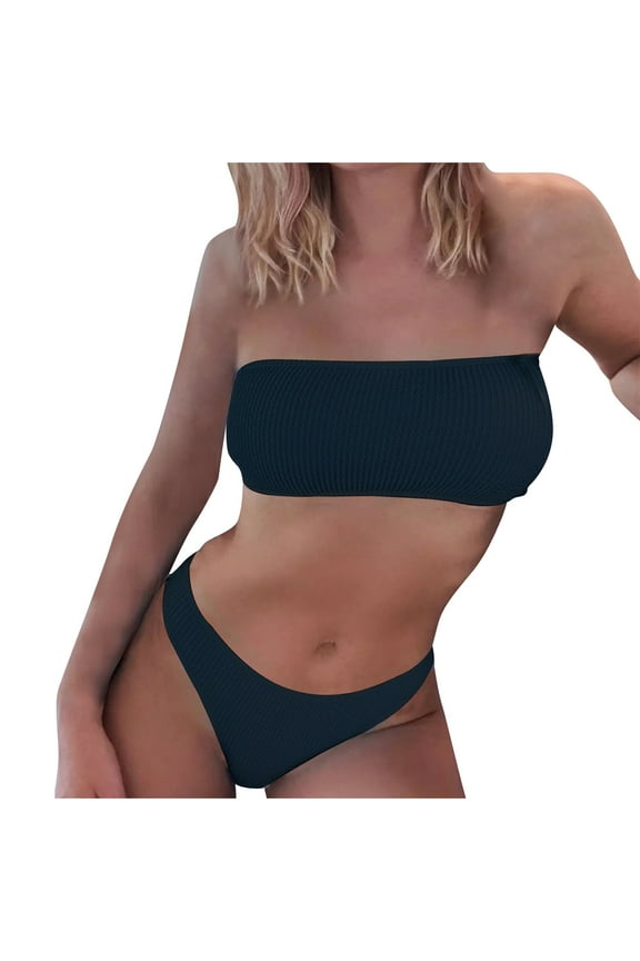 Women's High Waisted Bikini Swimsuit Two Piece Strapless Bandeau Cheeky Bathing Suits