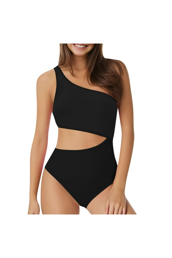 Women's One Piece Bathing Suit One Shoulder Swimsuit Sexy Cutout Monokini Tummy Control Swimwear