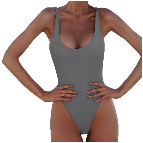 Lopeceal Women's One Piece Retro U Back Swimsuits Tummy Control Padding Bathing Suit High Cut Swimwear
