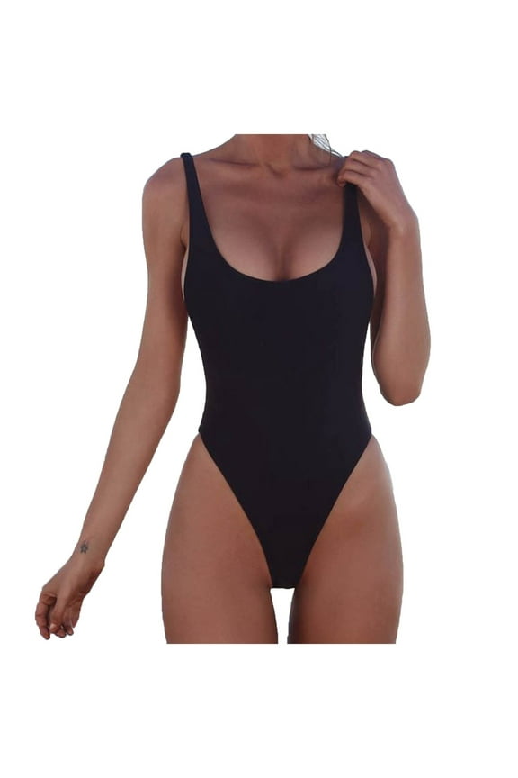 Women's One Piece Retro U Back Swimsuits Tummy Control Padding Bathing Suit High Cut Swimwear