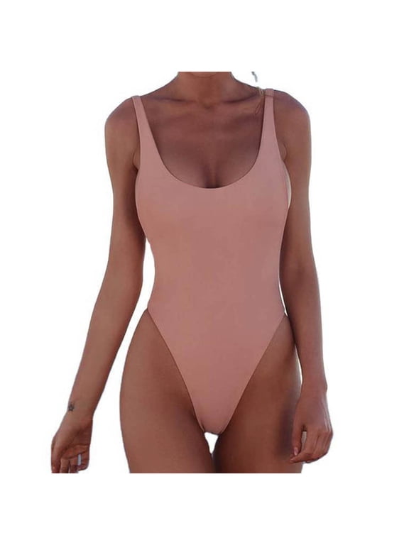 Women's One Piece Retro U Back Swimsuits Tummy Control Padding Bathing Suit High Cut Swimwear