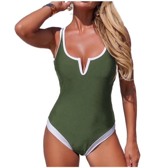 Lopeceal Women's One Piece Swimsuit Scoop Neck Front Bathing Suit Racer Back Wide Straps Color Blocked Trim