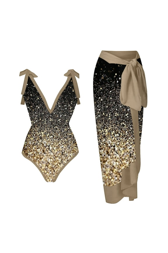 Women's One Piece Swimsuit with Matching Cover Ups Wrap Skirt Sarong Retro Floral Print Two Piece Bathing Suit