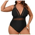 thumbnail image 1 of Lopeceal Women's Plus Size Tummy Control Bathing Suit Contrast Mesh Sexy One Piece V Neck Swimsuit, 1 of 8