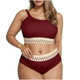 thumbnail image 1 of Lopeceal Women's Ribbed Contrast High Waisted Tummy Control Bikini Set Spandex Swimsuit 2 Piece, 1 of 5