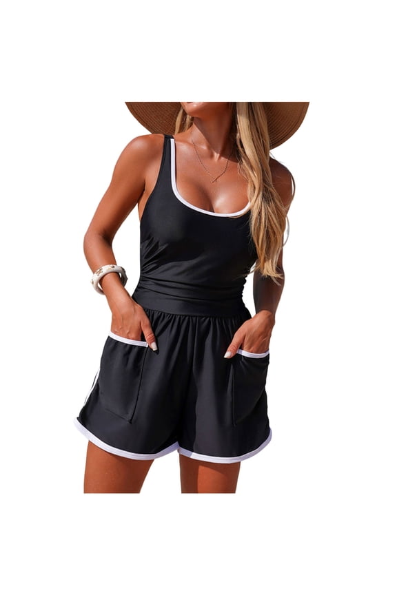 Women's Rompers Atheletic Workout Jumpsuit Square Neck Waist Corset Sexy Short Jumpsuits One Piece Bodysuits