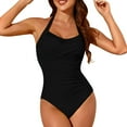 thumbnail image 1 of Lopeceal Women's Ruched Tankini Swimsuits V Neck Wrap Tie Back One Pieces Bathing Suit Tummy Control Swimwear, 1 of 6